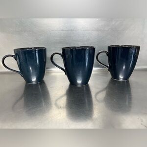 Lot of 3 - Mikasa Dark Blue Coffee with Brown Lining  Mugs  - VGUC
